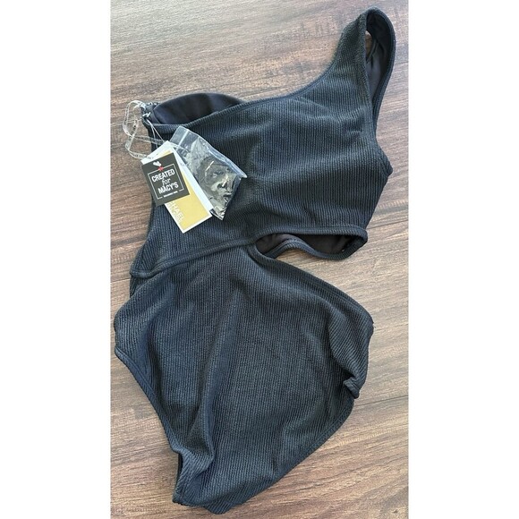 MICHAEL Michael Kors Women's Ribbed One-Shoulder Side-Cutout Swimsuit Black 8 - Picture 5 of 5